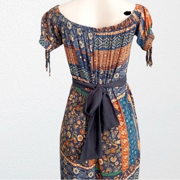 Dress Forum Los Angeles Patchwork Floral Off Shoulder Maxi Dress SZ S Navy - Picture 10 of 15
